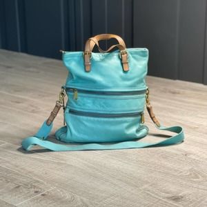 Vintage FOSSIL Teal Large Leather Explorer Foldover Crossbody Messenger Bag